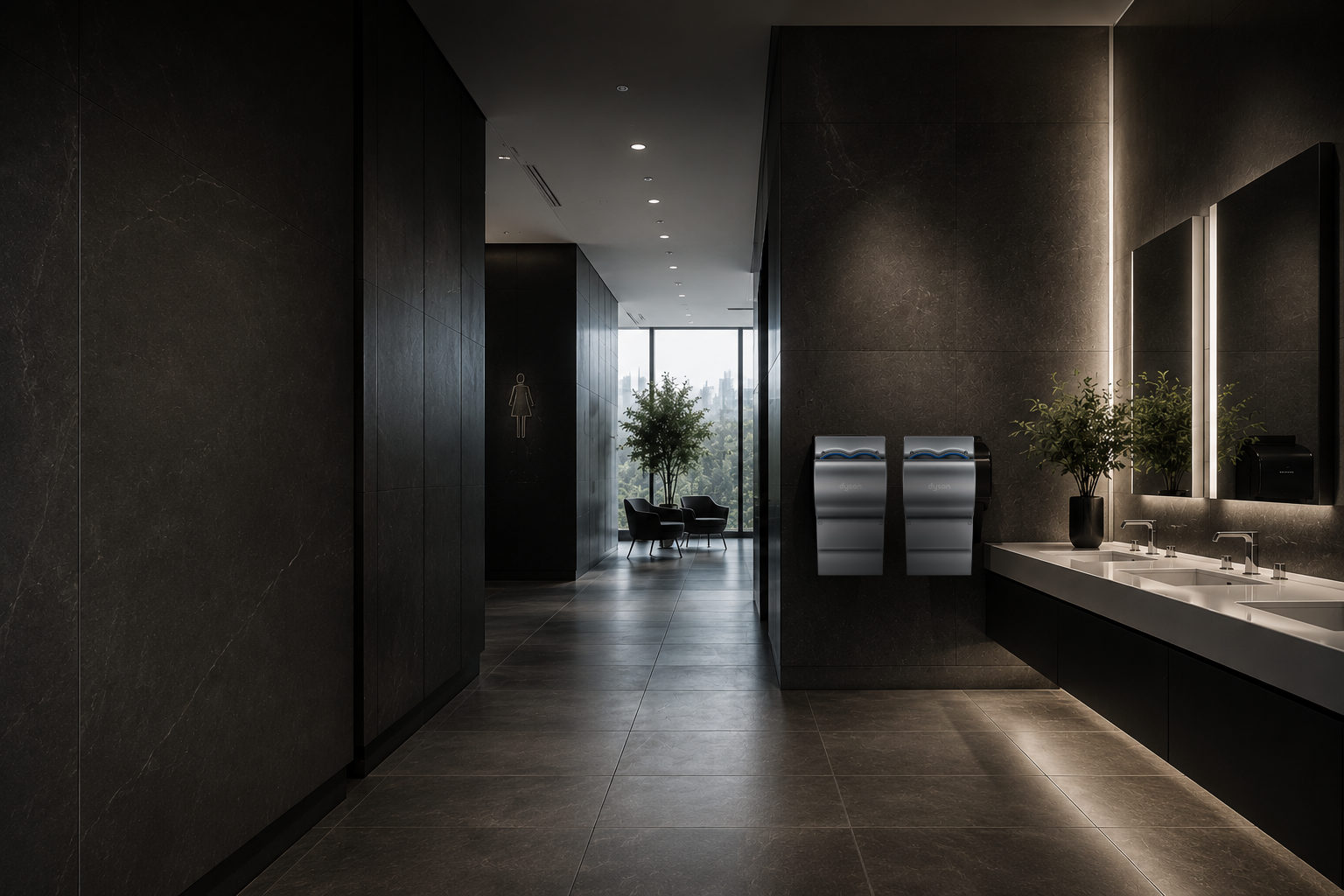 Commercial hand dryer bathroom installation, Category Five Technologies